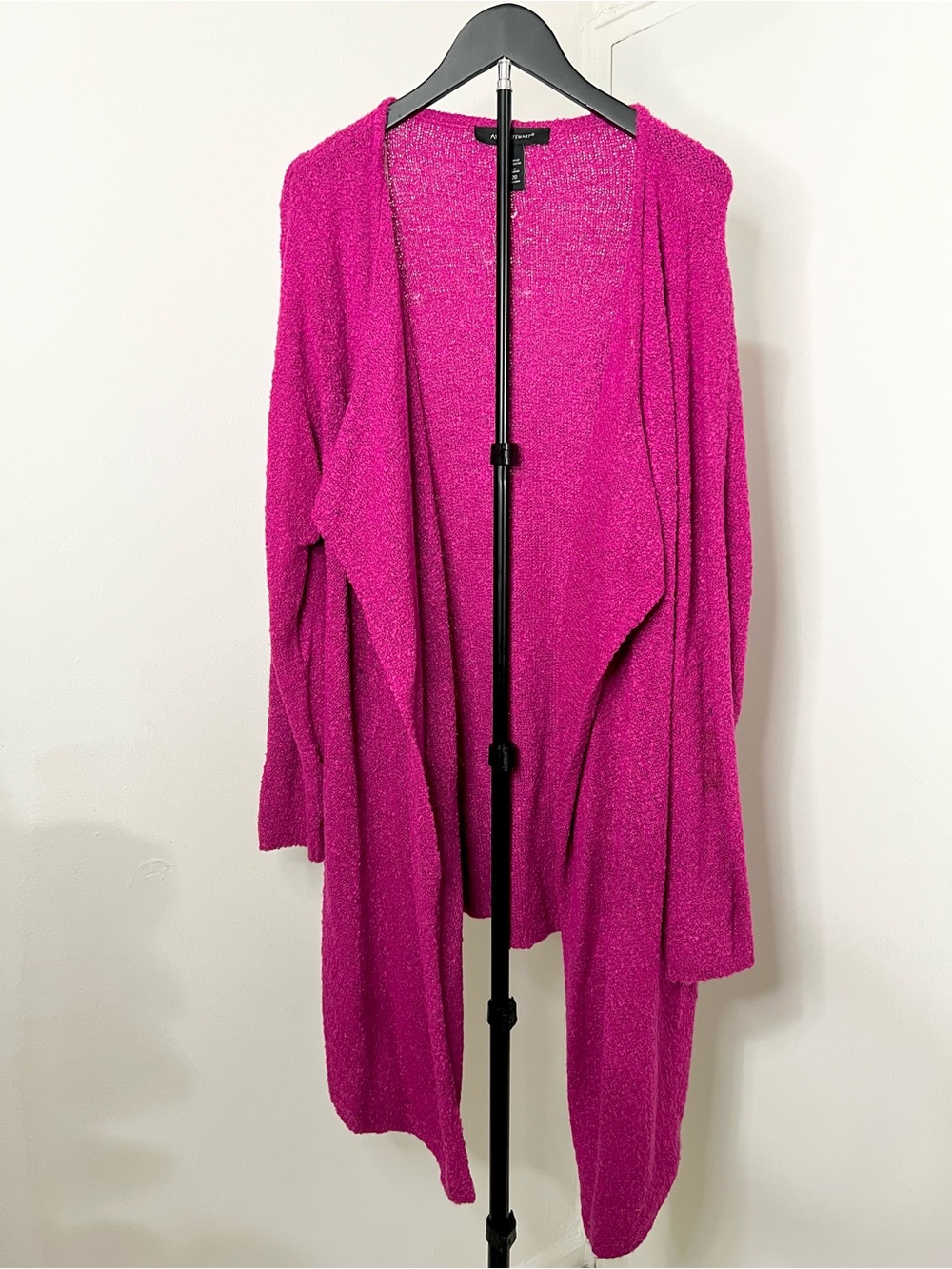 Hot Pink Boucle Knit Open Front Cardigan Duster Sweater